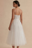 A Line Tulle Lace Corset Midi White Dress