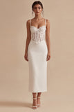 Lace Satin Corset Bodycon White Dress