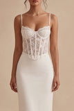 Lace Satin Corset Bodycon White Dress