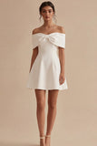Off the Shoulder A Line Mini White Engagement Dress