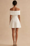 Off the Shoulder A Line Mini White Engagement Dress