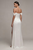 Off the Shoulder Satin Ruched White Engagement Dress