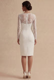 White Lace Long Sleeve Bodycon Midi Engagement Dress