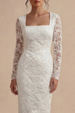 Long Sleeve Appliqued White Bodycon Midi Engagement Dress