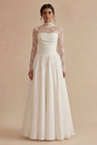 White High Neck Lace A Line Maxi Wedding Dress