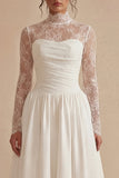 White High Neck Lace A Line Maxi Wedding Dress
