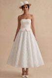 Strapless White A Line Midi Engagement Dress