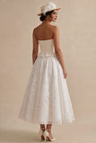 Strapless White A Line Midi Engagement Dress