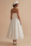 Strapless White A Line Midi Engagement Dress