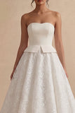 Strapless White A Line Midi Engagement Dress
