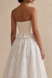 Strapless White A Line Midi Engagement Dress
