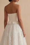 Strapless White A Line Midi Engagement Dress