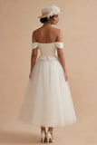 Off the Shoulder White A Line Tulle Engagement Dress