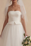 Strapless Tulle White A Line Engagement Dress