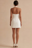 Halter Satin Bodycon Mini White Dress