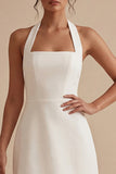 Halter Satin Bodycon Mini White Dress