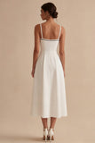 A Line Bowed Spaghetti Straps Midi White Dress