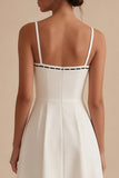 A Line Bowed Spaghetti Straps Midi White Dress