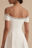 Off the Shoulder A Line Bowed Mini White Dress