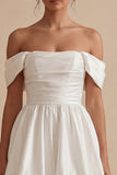 Off the Shoulder A Line Ruched Mini White Dress