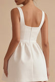 Satin A Line Spaghetti Straps Mini White Dress