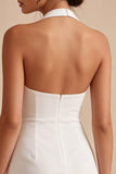 Halter Ruched Bodycon Mini White Dress