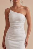 Glitter One Shoulder Bodycon Midi White Dress