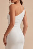 Glitter One Shoulder Bodycon Midi White Dress
