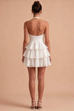 Halter Tiered A Line Bowed Mini White Dress