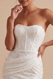 Sparkly Strapless Ruched Corset Bodycon Mini White Dress