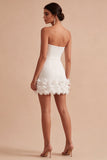 Strapless Bodycon Mini White Dress with Appliques