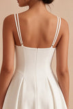 A Line Pleated Satin Mini White Dress