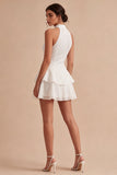 Halter Sequin Tiered A Line Mini White Dress