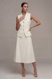 Ivory 2 Piece Notched Lapel A Line Midi Work Dress