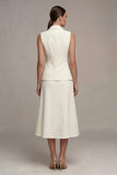 Ivory 2 Piece Notched Lapel A Line Midi Work Dress