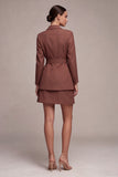 Notched Lapel Desert Rose 2 Piece A Line Mini Work Dress with Sash