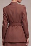 Notched Lapel Desert Rose 2 Piece A Line Mini Work Dress with Sash