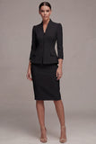 Ivory 2 Piece Single Breasted Bodycon Midi Work Dress with 3/4 Sleeves