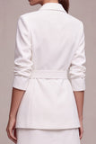 White Notched Lapel 2 Piece A Line Mini Work Dress with Sash