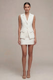 Notched Lapel White 2 Piece Bodycon Pearled Mini Work Dress