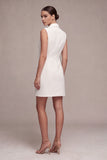 White Notched Lapel Bodycon Sleeveless Mini Work Dress