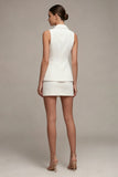 2 Piece White Notched Lapel Bodycon Sleeveless Mini Work Dress