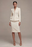 Ivory 2 Piece Notched Lapel Bodycon Midi Work Dress
