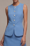 2 Piece Steel Blue Bodycon Sleeveless Mini Work Dress