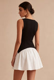 Black and White A Line Bateau Neck Sleeveless Mini Dress