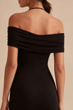 Halter Black Ruched Bodycon Mini Dress