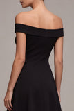 Black Off the Shoulder A Line Midi Dress