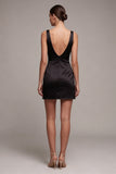 Black Bodycon Satin V Neck Mini Dress