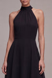 Halter Ruched Black A Line Mini Dress