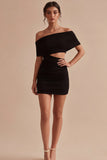 Off the Shoulder Ruched Black Cut Out Bodycon Mini Dress